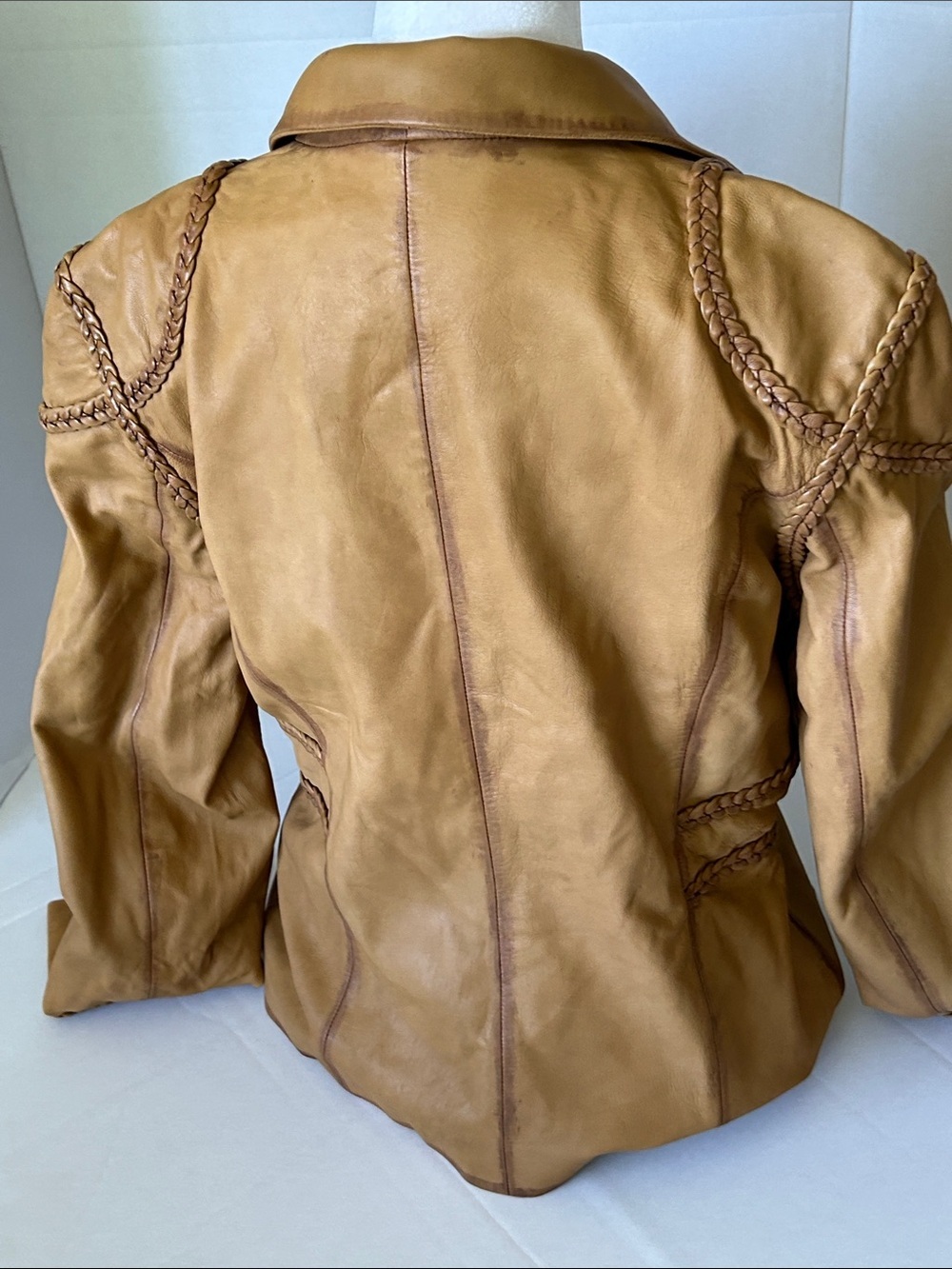 MONTANACO WOMENS SOFT VINTAGE BRAIDED LEATHER COAT SZ XL - Picture 4 of 12